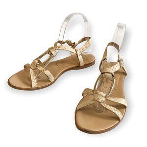 Roger Vivier Flat Sandals, Natural snake, Gold Ring, Sling Back, Size 37.5EU